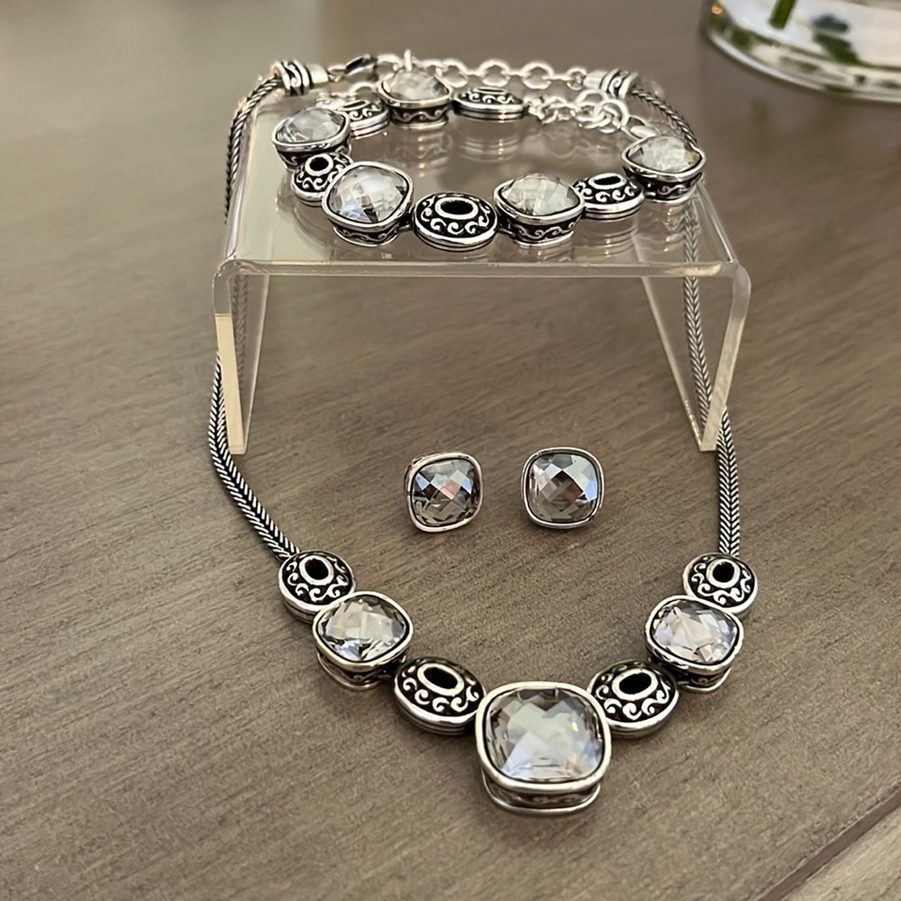 Brighton Silver & Crystal Necklace, Bracelet, and Earrings
